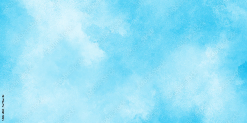 Brush painted washed watercolor sky and clouds, Turquoise color handmade cloudy natural blue watercolor background, Watercolor Shades The White Cloud and Blue Sky with small clouds, 
