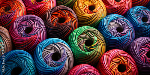 A collection of colourful yarns on colourful background