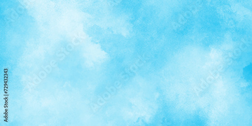 Brush painted washed watercolor sky and clouds, Turquoise color handmade cloudy natural blue watercolor background, Watercolor Shades The White Cloud and Blue Sky with small clouds, 