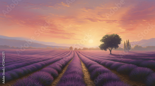 Capture the enchanting beauty of lavender fields bathed in the soft glow of twilight