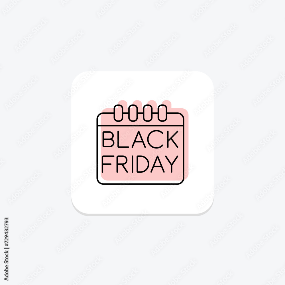 Black Friday Calendar icon, black friday, calendar, event, shopping color shadow thinline icon, editable vector icon, pixel perfect, illustrator ai file Black Friday Calendar icon, black friday, calendar, event, shopping color shadow thinline icon, editable vector icon, pixel perfect, illustrator ai file