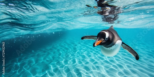 A Lively Penguin Gracefully Explores The Depths Of The Serene Ocean. Сoncept Marine Life Photography, Underwater Adventure, Penguin Exploration, Serene Oceanic Scenes