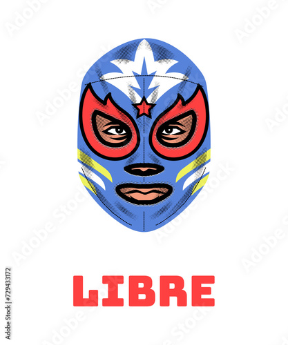 Retro style illustration of a blue wrestling mask