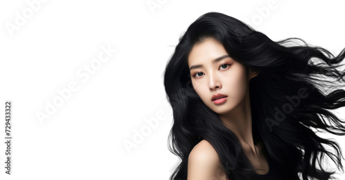 Beautiful long hair asian woman hairstyle model, Product model advertising, isolated on transparent on white bacckground © Seentyr Str