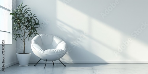 Enhancing The Minimalist Aesthetic Of This Modern White Interior With A Sleek Armchair. Сoncept White-On-White Decor, Minimalist Design, Sleek Armchair, Modern Interior, Monochromatic Palette