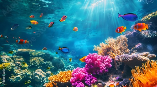 Colorful reefs and fish image, public domain animal © Serene