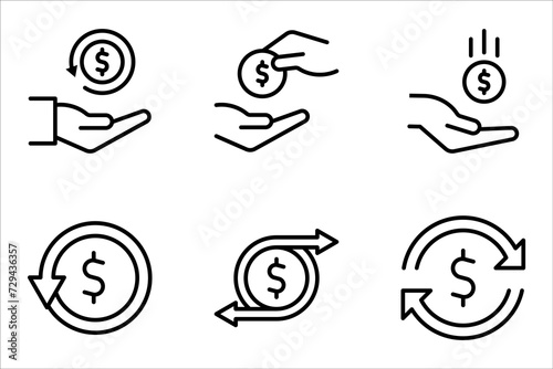Cashback line icon set, return money, Send or receive money sign. vector illustration on white background