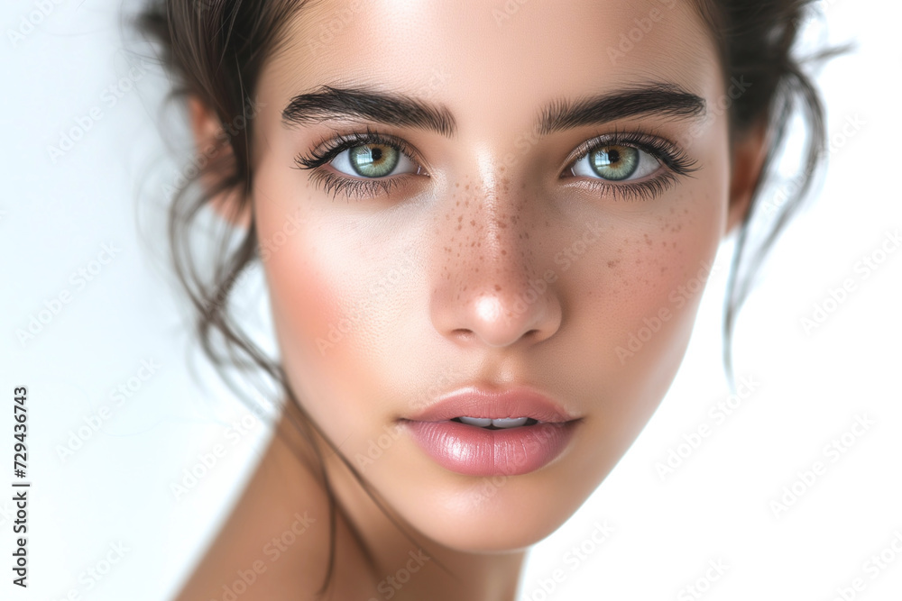 Glowing Skin Beauty Portrait, Latina woman with radiant and healthy-looking skin, Close-up shots highlighting natural makeup, Suitable for skincare and beauty product promotions. Glowing Skin Beauty Portrait, Latina woman with radiant and healthy-looking skin, Close-up shots highlighting natural makeup, Suitable for skincare and beauty product promotions.