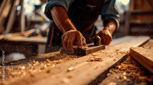 Close-up Interior decorator does wood work in house for renovation