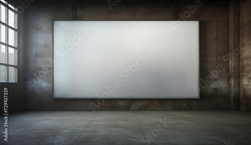 a large flat screen displaying a blank screen in the background