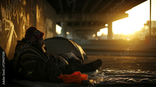 Homeless people seeking shelter under overpasses.