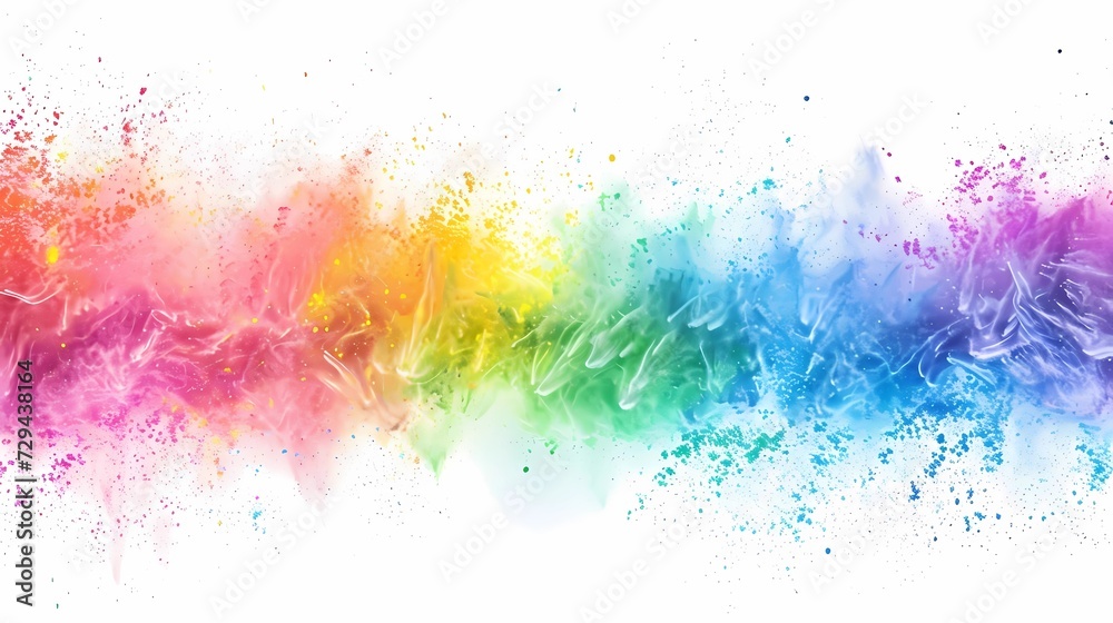 colorful rainbow holi paint color powder explosion isolated wide panoramic background, on isolated white background
