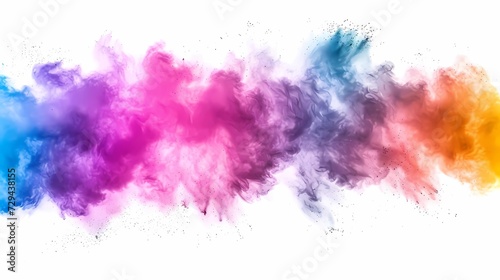 colorful rainbow holi paint color powder explosion isolated wide panoramic background, on isolated white background