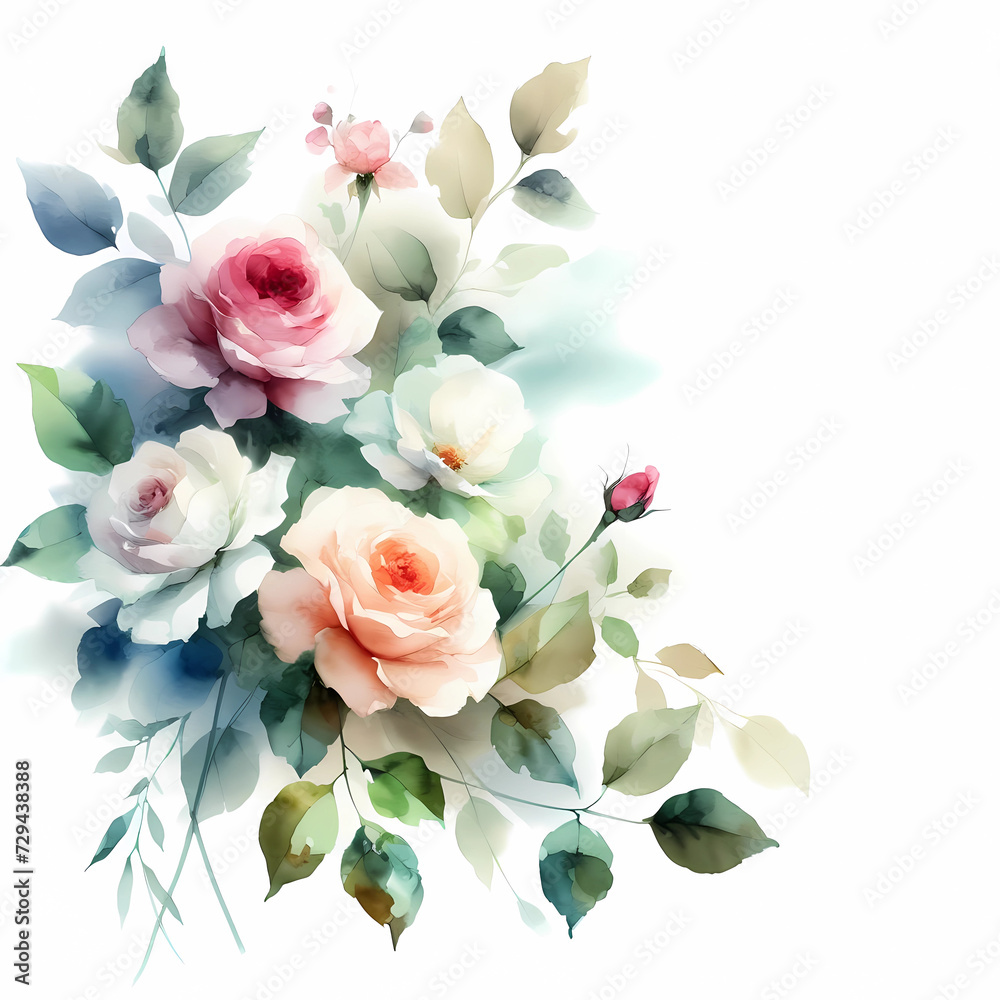 Fototapeta premium watercolor rose bouquet clipart