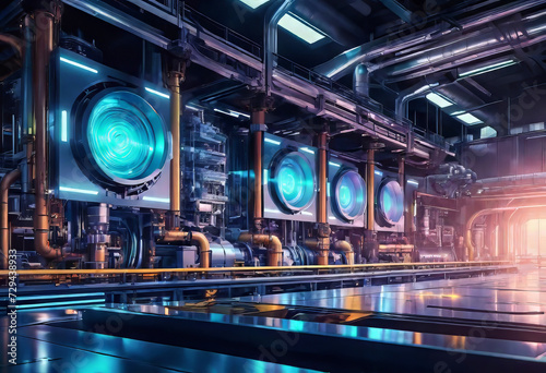 Futuristic factory of the future  Background with digital shapes  Future technologies
