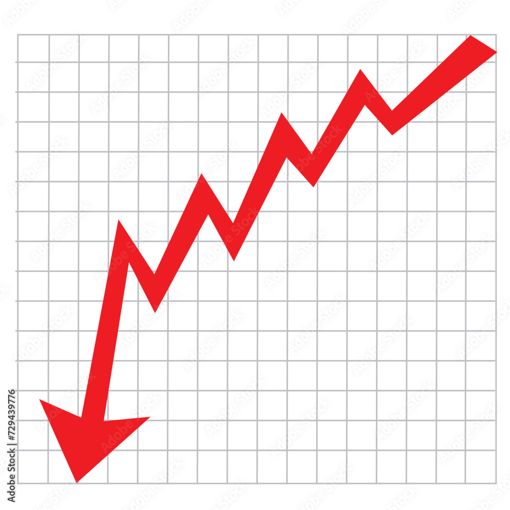 Red arrow going down stock icon on white background. Bankruptcy, financial market crash icon for your web site design, logo, app, UI. graph chart downtrend symbol. Red arrow pointing down. Red arrow going down stock icon on white background. Bankruptcy, financial market crash icon for your web site design, logo, app, UI. graph chart downtrend symbol. Red arrow pointing down.