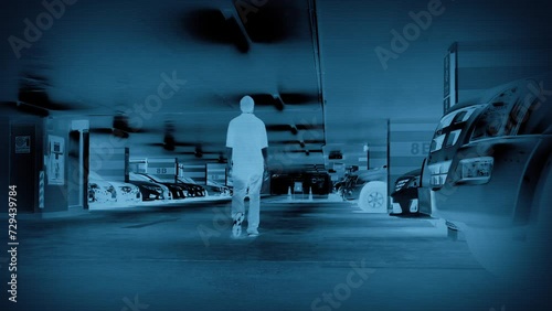 Anonymous Man Walks To Car, Criminal, Victim, Forensics Concept photo
