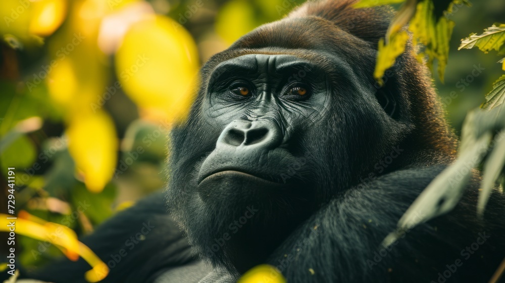 Gorilla Amidst Lush Green Foliage