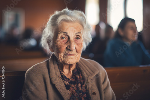 Photo image of old age mature woman listening to lecture lesson or conference made with generative ai