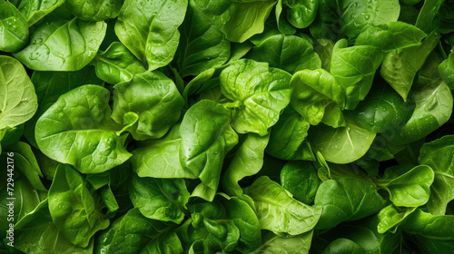 green background, texture of fresh lettuce leaves, basil, spinach, top view