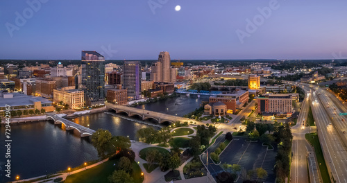Downtown Grand Rapids aerial view, is second largest metropolitan area in entire Michigan state.