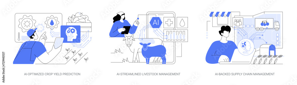 AI in modern farming abstract concept vector illustrations.