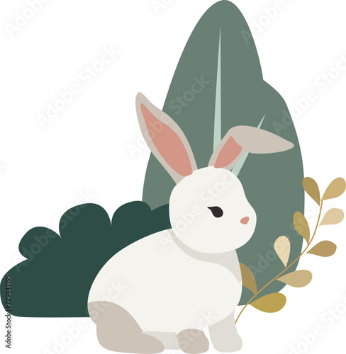 A rabbit and bushes and grasses on transparent background  isolated elements vector