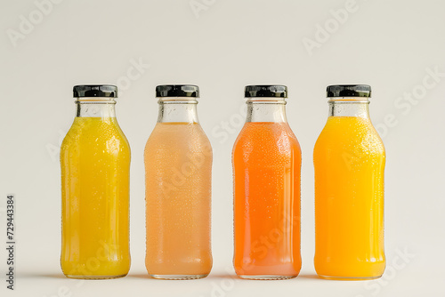 Freshly squeezed orange and strawberry juice in a glass on White Background