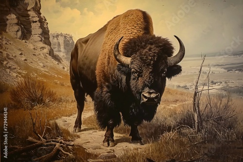 Early American buffalo picture photo