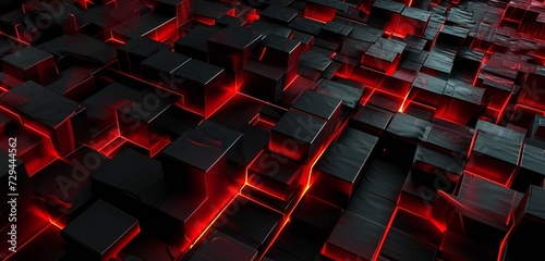 Black and red cubes texture background.