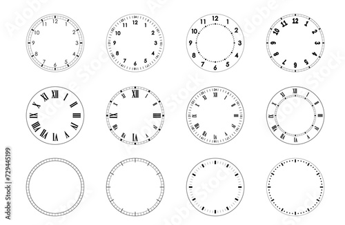 Mechanical clock faces, bezel. Blank measuring circle scale with divisions. Circles of clock faces for time PNG