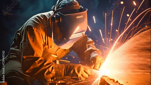 Welder works with steel
