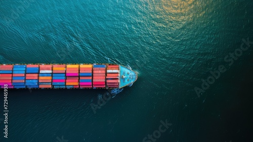 Cargo ship transporting containers across the sea.