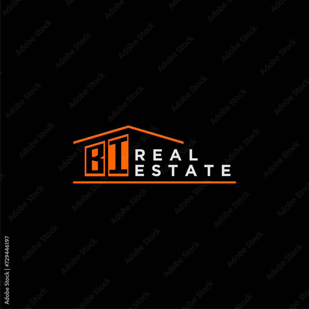 BI letter roof shape logo for real estate with house icon design