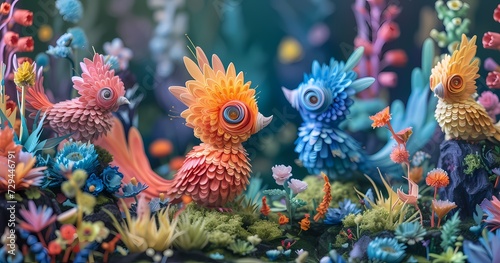 Vibrant marine life thrives in an underwater oasis of a garden, showcasing a diverse array of colorful birds and other mesmerizing marine invertebrates in their natural habitat