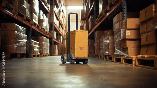 Packed with potential, Cardboard boxes on hand pallet truck in storehouse
