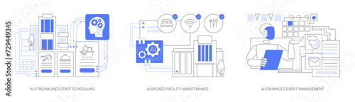 AI Technology in Hospitality abstract concept vector illustrations.