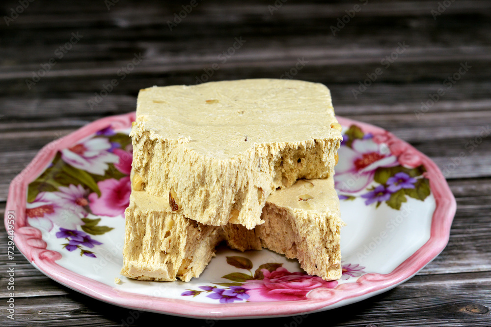 Traditional tahini halva with Hazelnuts Halawa Tahiniya, the primary ...