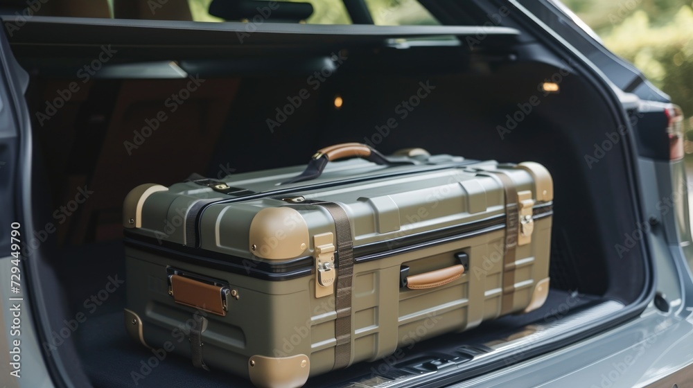 Suitcase in the trunk of a car, traveling by vehicle Suitcase in the trunk of a car, traveling by vehicle
