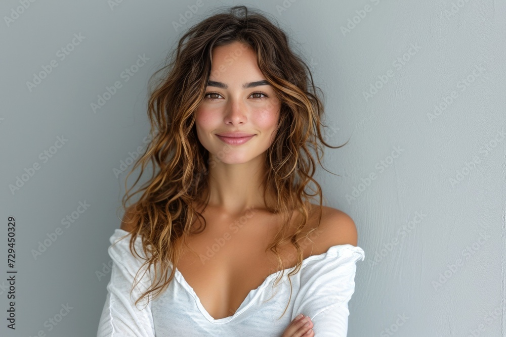 A gorgeous and fashionable young woman with wavy, smiling, natural hair in a relaxed and elegant pose. A gorgeous and fashionable young woman with wavy, smiling, natural hair in a relaxed and elegant pose.