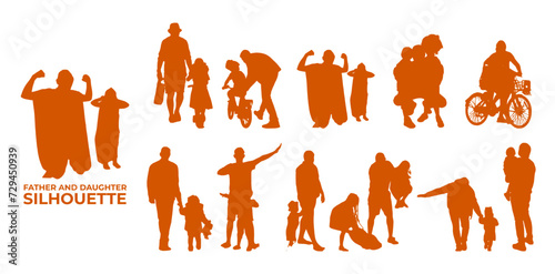 Father and daughter silhouette vector, suitable for various designs related to family, relationship, happiness, childhood, fathers day,  togetherness, parenthood, childhood memory or holiday themes.