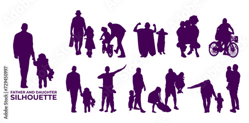 Father and daughter silhouette vector, suitable for various designs related to family, relationship, happiness, childhood, fathers day,  togetherness, parenthood, childhood memory or holiday themes.