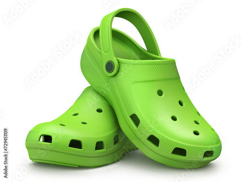 Rubber green slippers clogs on white background - 3D illustration