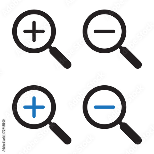 Zoom in and Zoom out magnifying glass icon.