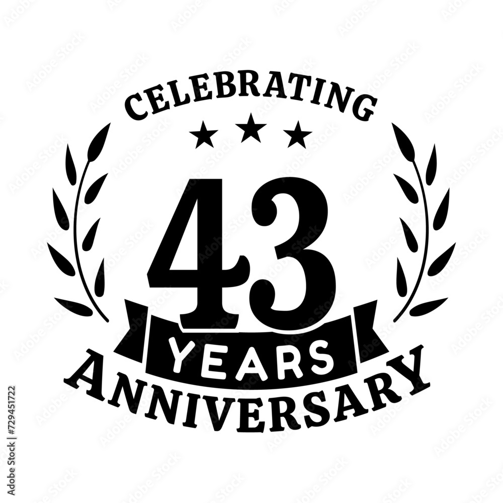 43rd anniversary celebration design template. 43 years vector and illustration.
43rd anniversary celebration design template. 43 years vector and illustration.