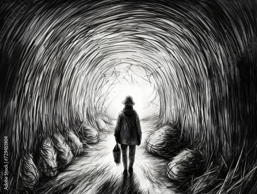 silhouette of a person looking into despair. depression art.