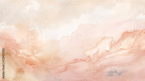 Experience the Soothing Blend of Pastel Peach Fuzz and Beige Tones, Enhanced with Delicate Brush Strokes in a Watercolor Background © RiskiDwi