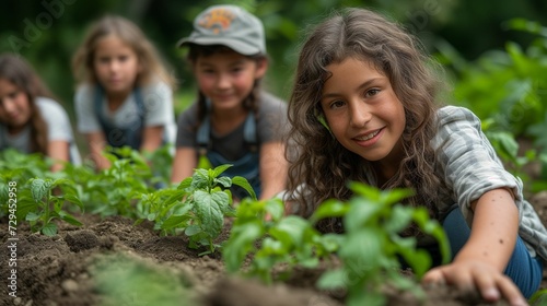 Youthful Gardening Unity: Children and Adults Collaborate in Community Garden Project Embracing Sustainability for Earth Day