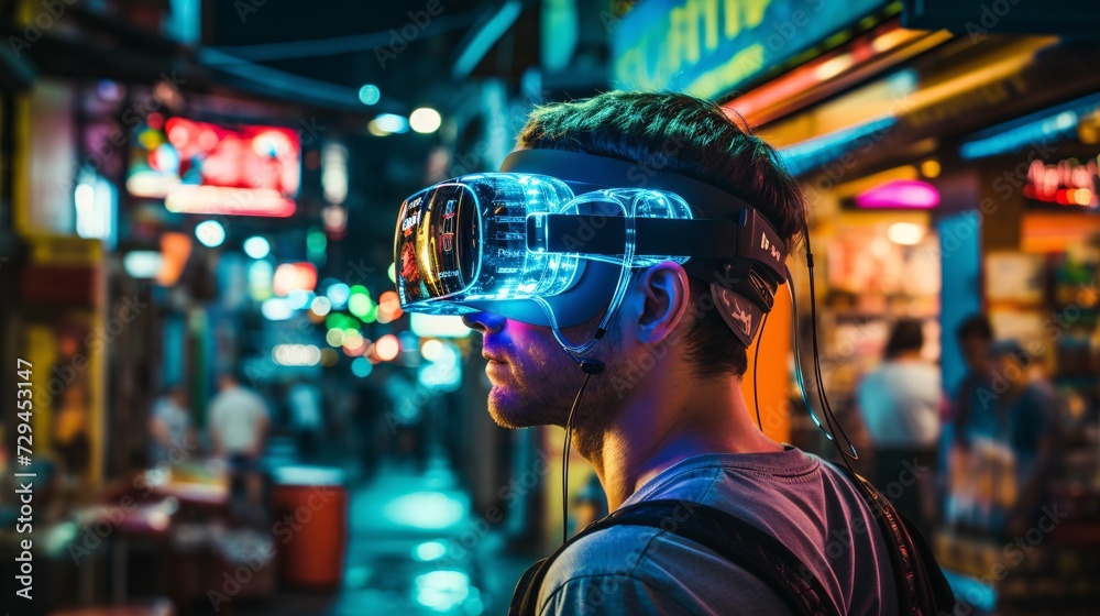 Virtual Reality Goggles in Neon Lights