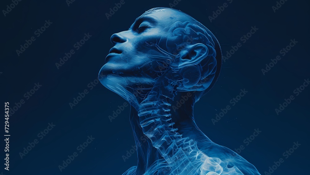 A stoic statue stands tall, its intricate sculpture showcasing the beauty of a man with a brain and spine, a testament to the power of art and the human form A stoic statue stands tall, its intricate sculpture showcasing the beauty of a man with a brain and spine, a testament to the power of art and the human form